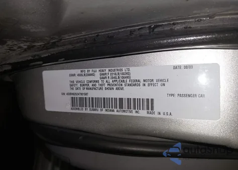 2004 Subaru Legacy L/L W/35Th Anniversary Edition z USA, uszkodzony, nr VIN 4S3BH625247301587